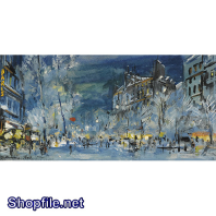Tranh sơn dầu thành phố tuyết rơi